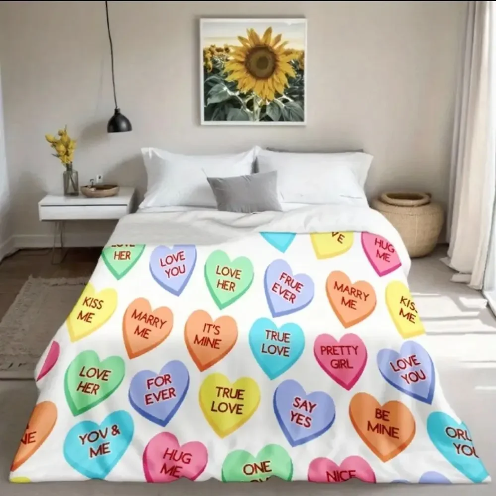 NWT Valentines Candy Hearts Digital Print Polyester Knit Blanket Throw 40